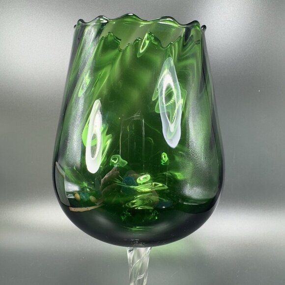 Italian Art Glass Tall Emerald Green Sniffer Candle Holder Votive Compote Italy - Picture 2 of 12